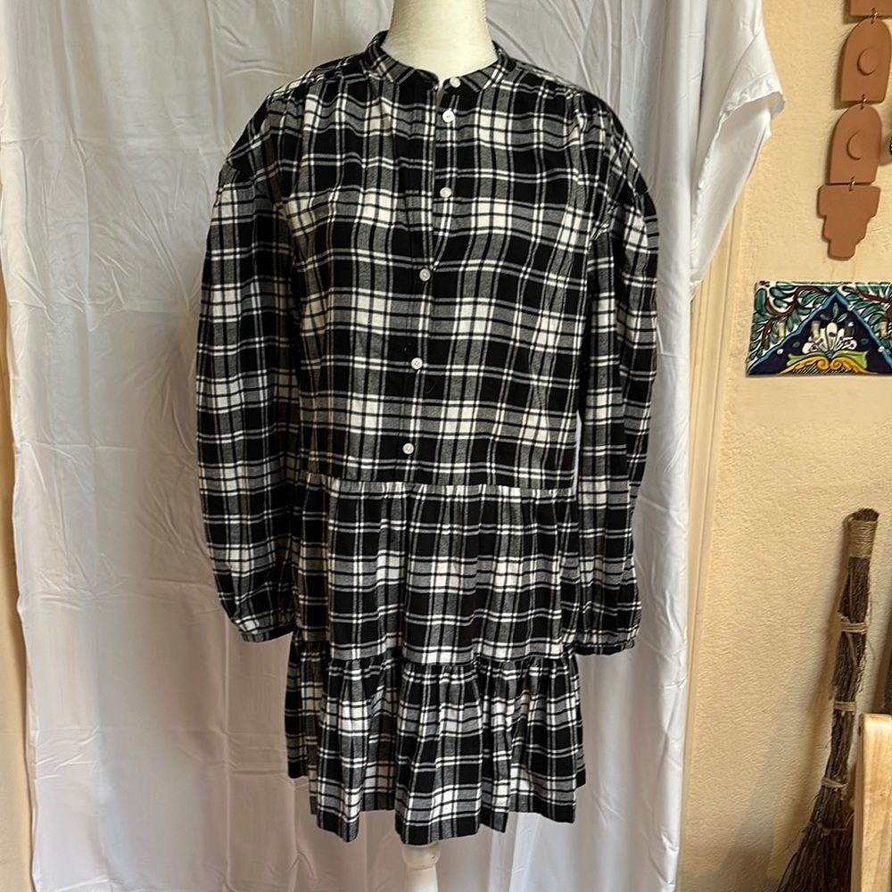 GAP NWT Flannel Black and White Plaid Button-Up Dress